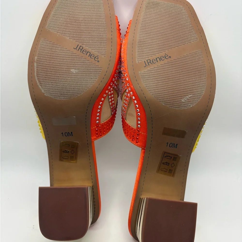 J.Renee Orange, Yellow & Green Embellished Low Block Heel Slide - Picture 14 of 16